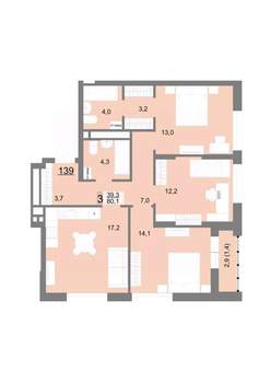 3-к квартира, вторичка, 80м2, 21/23 этаж