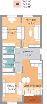 3-к квартира, вторичка, 79м2, 6/22 этаж