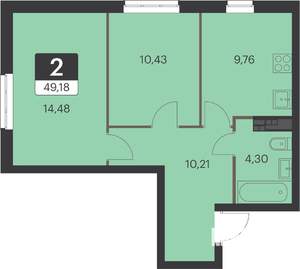 2-к квартира, вторичка, 49м2, 7/15 этаж