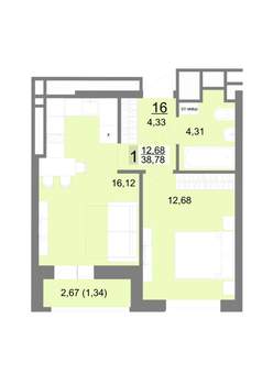 1-к квартира, строящийся дом, 39м2, 4/22 этаж