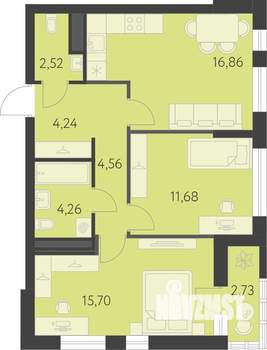 2-к квартира, вторичка, 61м2, 5/16 этаж
