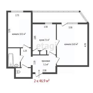 2-к квартира, вторичка, 47м2, 9/12 этаж