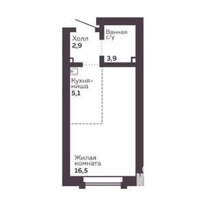 1-к квартира, вторичка, 28м2, 12/30 этаж