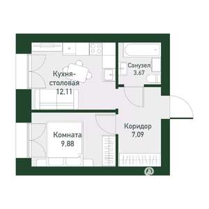 1-к квартира, вторичка, 32м2, 4/4 этаж
