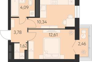 1-к квартира, строящийся дом, 34м2, 4/31 этаж