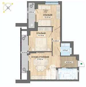 2-к квартира, вторичка, 70м2, 10/12 этаж