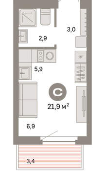 Студия квартира, вторичка, 22м2, 6/16 этаж