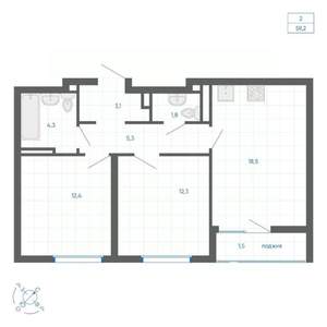 2-к квартира, вторичка, 59м2, 19/32 этаж