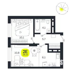 2-к квартира, вторичка, 37м2, 23/27 этаж