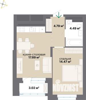 1-к квартира, вторичка, 45м2, 20/25 этаж