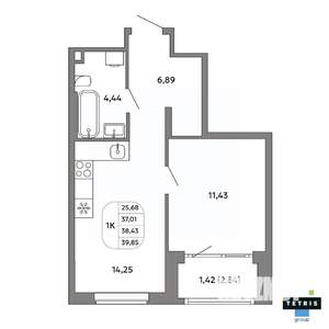 1-к квартира, вторичка, 38м2, 31/32 этаж