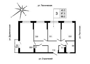 3-к квартира, строящийся дом, 85м2, 10/19 этаж