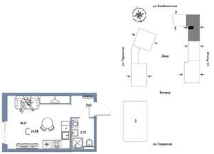 Студия квартира, строящийся дом, 25м2, 11/24 этаж
