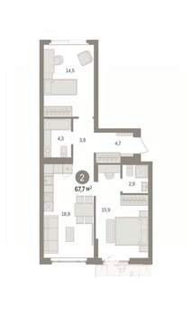 2-к квартира, вторичка, 68м2, 2/7 этаж