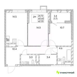 2-к квартира, вторичка, 62м2, 10/31 этаж