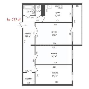 3-к квартира, вторичка, 78м2, 2/16 этаж