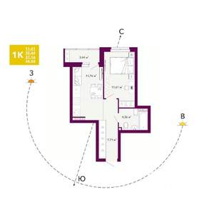 1-к квартира, вторичка, 37м2, 7/20 этаж
