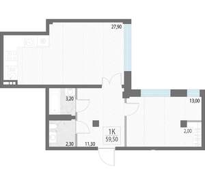1-к квартира, строящийся дом, 60м2, 5/9 этаж