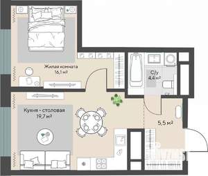 1-к квартира, строящийся дом, 46м2, 3/30 этаж