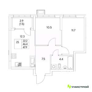 2-к квартира, вторичка, 48м2, 7/31 этаж