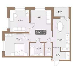 3-к квартира, вторичка, 76м2, 6/24 этаж