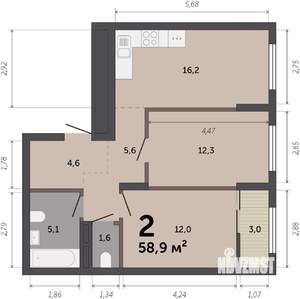 2-к квартира, строящийся дом, 59м2, 14/17 этаж