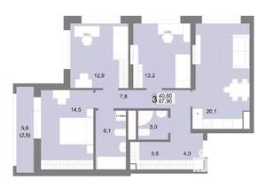 3-к квартира, вторичка, 88м2, 20/25 этаж