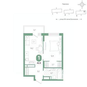 1-к квартира, вторичка, 43м2, 13/16 этаж