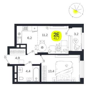 2-к квартира, вторичка, 42м2, 19/27 этаж