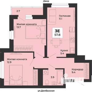 3-к квартира, строящийся дом, 58м2, 6/25 этаж
