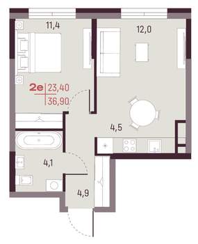 2-к квартира, вторичка, 37м2, 14/20 этаж