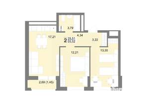 2-к квартира, строящийся дом, 56м2, 15/22 этаж