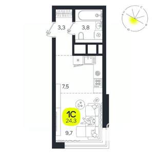 1-к квартира, вторичка, 24м2, 22/27 этаж