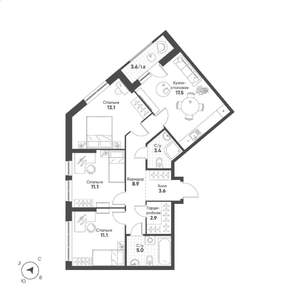 3-к квартира, вторичка, 78м2, 12/15 этаж