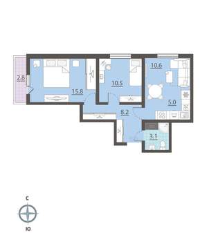 2-к квартира, вторичка, 54м2, 15/25 этаж