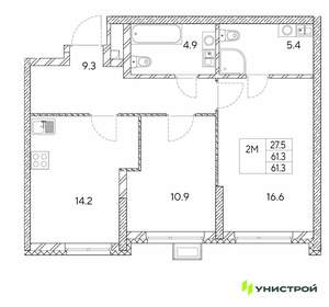 2-к квартира, вторичка, 61м2, 3/30 этаж