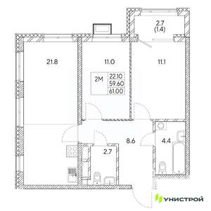 2-к квартира, вторичка, 61м2, 19/31 этаж