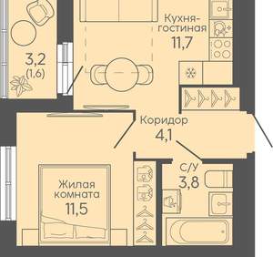 1-к квартира, вторичка, 33м2, 5/16 этаж