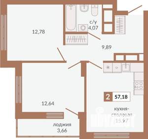 2-к квартира, строящийся дом, 57м2, 18/31 этаж