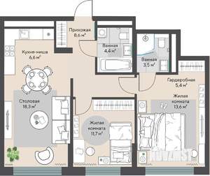 2-к квартира, строящийся дом, 72м2, 17/27 этаж