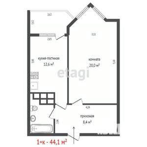 1-к квартира, вторичка, 44м2, 8/20 этаж
