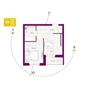 1-к квартира, строящийся дом, 31м2, 17/20 этаж