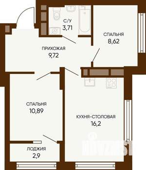 2-к квартира, строящийся дом, 51м2, 15/24 этаж