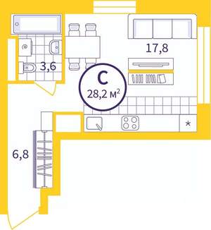 Студия квартира, вторичка, 28м2, 13/24 этаж