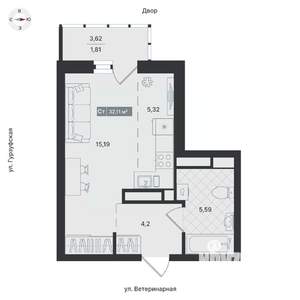 Студия квартира, вторичка, 34м2, 2/24 этаж