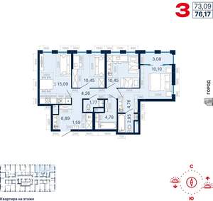 3-к квартира, вторичка, 76м2, 25/25 этаж