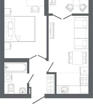 1-к квартира, вторичка, 42м2, 1/25 этаж