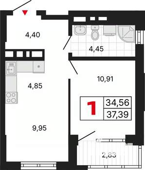 1-к квартира, вторичка, 37м2, 20/30 этаж