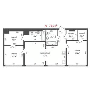 2-к квартира, вторичка, 74м2, 2/17 этаж