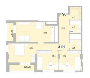 3-к квартира, вторичка, 86м2, 14/24 этаж